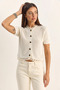 Women's Lace Detailed Buttoned Short Sleeve Knitwear Ecru Cardigan - 5