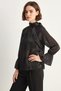 Women's Ruffle Detailed High Neck Shiny Organza Chiffon Black Blouse - 2