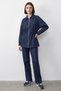 Women's Zippered Waist-Tie Denim Navy Blue Top and Bottom Set with Pocket Detail - 2