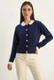 Women's Baby Collar Sleeve Detailed Knitwear Navy Blue Cardigan - 5