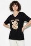 Women's V-Neck for Love Embroidery and Beading Oversized T-Shirt Black - 2