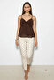 Women's V-Neck Bow Detailed Thin Strap Backless Gipe Acı Brown Blouse - 3