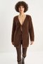 Women's Bearded Soft Textured Knitwear with Tie Detail Brown Cardigan - 3