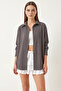 Women's Off-Shoulder Oversize Basic Wrinkled Smoked Shirt - 6