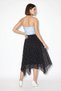 Women's Elastic Waist Asymmetrical Cut Lined Polka Dot Midi Black Ecru Skirt - 5