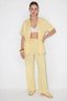 Women's Modal Fabric High Collar Stoppered Wide Leg Yellow Trousers Set - 2