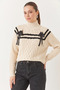 Women's Stoned Bowknot Knitwear Ecru Black Sweater - 2