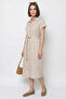 Women's Embossed Patterned Midi Beige Dress with Elastic Waistband - 4