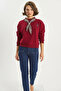 Women's Scarf Detailed Ceylan Embroidered Three-Thread Embroidered Oversized Burgundy Sweatshirt - 3