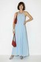 Women's Beaded Strap Detailed Halter Neck Pocket Flowy Maxi Baby Blue Dress - 4