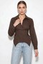 Women's Side Lace Detailed Waist-Fitted Poplin Bitter Brown Shirt - 4