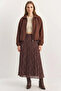 Women's Diamond Patterned Pleated Lined Chiffon Skirt Brown Green