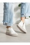 Elisa White Women's Sneakers Boots with Fur Inside and Hidden Heels