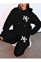 Unisex Men's Women's Ny Printed Oversize 3 Thread Hooded Baggy Bottom Tracksuit Set - 2