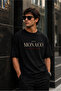 Unisex Black Oversize T-Shirt Short Sleeve Summer Combed Cotton Summer T-Shirt Minimal Monaco Cream Red Printed Black Oversize T-Shirt - 4