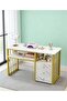 Nail Desk for Tech Salon, Manicure Table with Drawers & Storage Shelf, Professional Nail Technician Workstation, White Marble Finish with Gold Frame, Nail Art Table for Home & Beauty Salon Use(YN128)