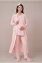 Women's Powder Lace Buttoned Long Sleeve Maternity Pajama Set with Dressing Gown - 3