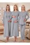 New Season Women's Gray Double-Breasted Collar with Breastfeeding Feature Special Design Long Sleeve 100% Cotton Maternity Nightgown Pajama Set