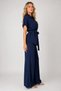 Women's Navy Blue 100% Cotton Linen Double Suit Trousers with Elastic Waist - 3