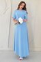 Blue Pleated Crew Neck Dress