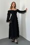Black Shoulder Detail Lined Ruffled Chiffon Dress - 2