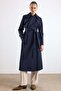 Cape Detailed Double-Breasted Water-Repellent Trench Coat Dark Blue 6890 - 5