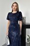Navy Blue Midi Length Sequin Dress - 3