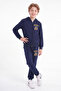 Boys' Printed Zippered Hooded Double Pocket Tracksuit Set