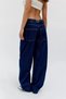 Women's Balloon Cut Adjustable Waist Buckle Twisted Barrel Jean Baggy Wide Leg 100% Cotton Denim Pants - 3