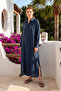 Merwish Seyyar Belted Long Linen Shirt 1811 Navy Blue - 3