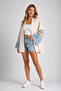 Women's Ecru Lace Back Guipure Embroidered Denim Kimono Jacket Denim Top - 3