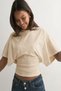Women's Beige Waist-Fitted Wide-Sleeve Viscose Blouse (4710)