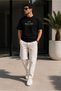 Unisex Black Oversize T-Shirt Short Sleeve Summer Combed Cotton Summer T-Shirt Minimal Malibu California Coast Cream Red Printed Black Oversize T-Shirt - 3