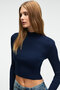 Calida women's Mock Neck Corded Fabric look Slim Fit knitwear navy blue sweater - 2