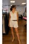 Women's Cream Linen Shorts Set Sleeveless Shirt Collar Two-Piece Summer Set - 4