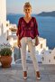 Italian Burgundy Lace Collar 3/4 Sleeve Lined Elastic Waist Sequined Silk Woven Blouse 65 70 - 7