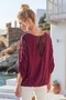 Italian Burgundy Lace Collar 3/4 Sleeve Lined Elastic Waist Sequined Silk Woven Blouse 65 70 - 3