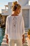 Italian White Lace Collar 3/4 Sleeve Lined Elastic Waist Sequined Silk Woven Blouse 65 70 - 3