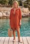 Brick Color Hakim Collar 3/4 Sleeve Buttoned Pocket Slim Casual Cotton Woven Shirt Dress 85 59 - 7