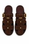 Black Women's Suede Gold Buckle Detailed Cage Closed Toe Bohemian Slippers - 8