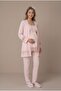 Women's Powder Thin Strap Lace Maternity Pajama Set with Dressing Gown - 3