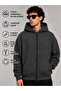 Men's Anthracite Oversize Zippered Hooded 3 Thread Raster Sweatshirt for School and Daily Wear