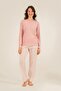 Women'S, Striped Patterned, Pink, Long Sleeve Pajama Set (with Socks as a Gift)