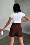 High-Waisted Crepe Stretchy Striped Shorts That Offer Both Elegance and Chicness in One Package Brown () - 3