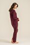 Women'S, Button Detailed, Burgundy, Long Sleeve Pajama Set (with Socks as a Gift) - 4