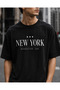 Unisex Black Oversize T-Shirt Short Sleeve Summer Combed Cotton Summer T-Shirt Minimal New York Printed Black Oversize T-Shirt - 3