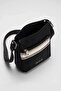 Black Front Pocket Zippered Crossbody Bag with Ribbon Detail - 3