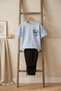 Boy's Baby Blue Printed T-Shirt and Black Sweatpants Combed Cotton Set - 4