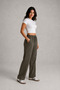 Women's Khaki High-Waisted, Linen Textured Gabardine, Elastic Waist, Lace-Up, Pocketed, Comfortable Cut Pants - 4