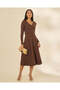 Women Brown Ribbed Panelled Flared Dress